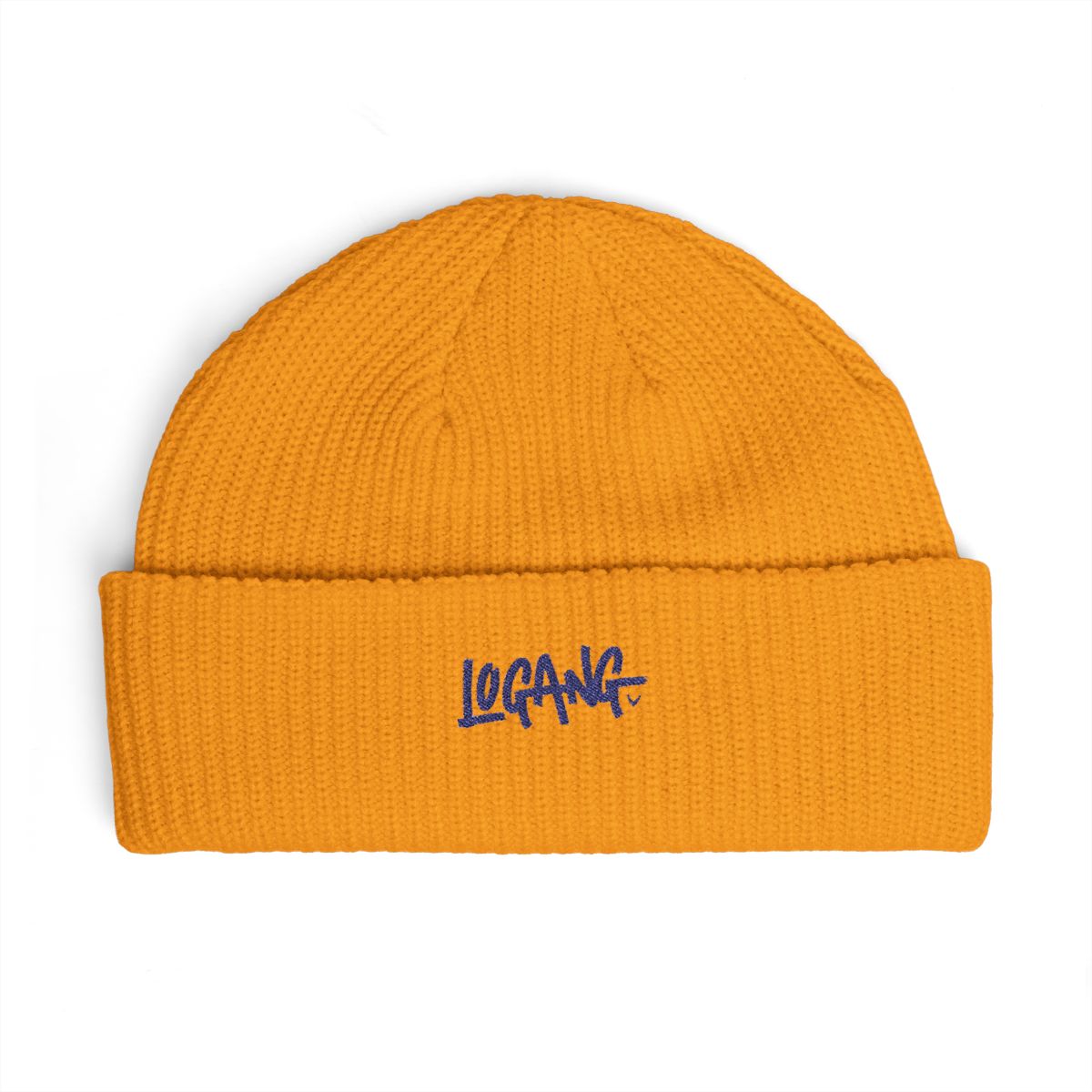 A navy blue beanie with a white "LOGANG" logo in a graffiti style - alternate angle 4, merchandise