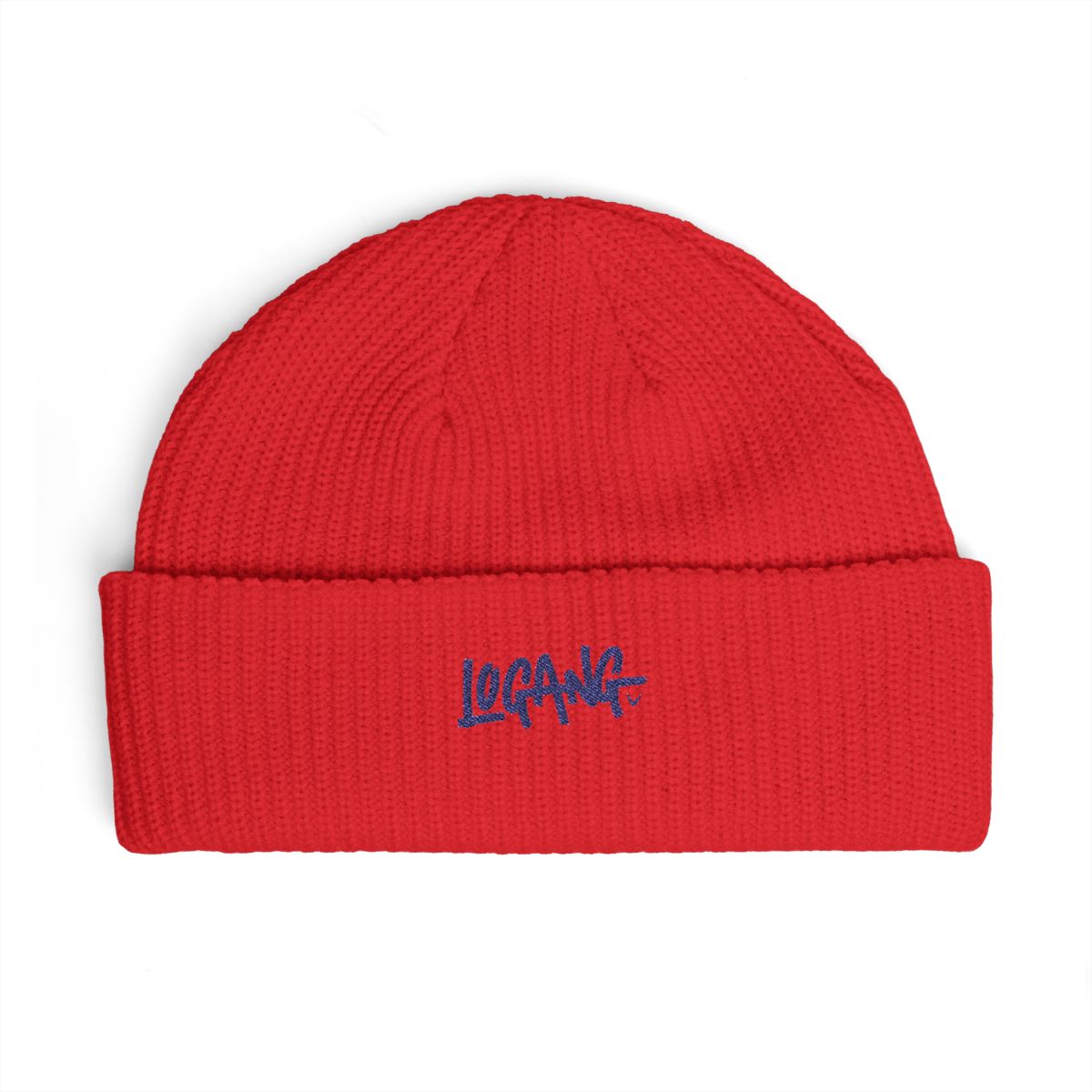 A navy blue beanie with a white "LOGANG" logo in a graffiti style - alternate angle 1, merchandise