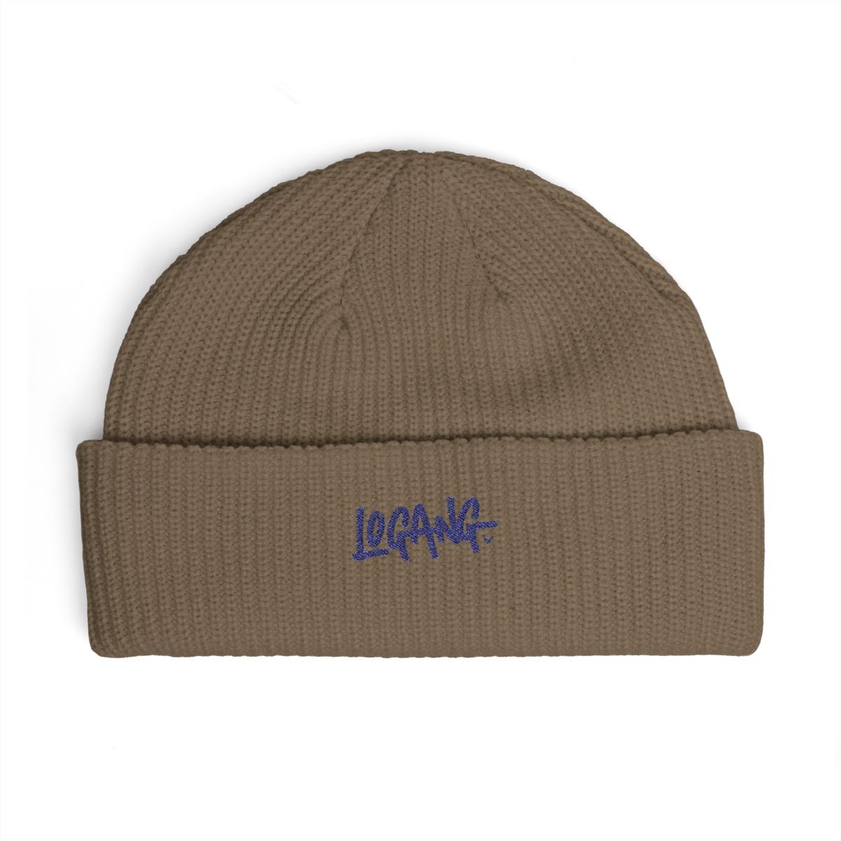 A navy blue beanie with a white "LOGANG" logo in a graffiti style - alternate angle 5, merchandise