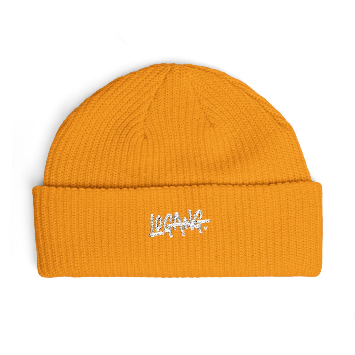 A pink beanie with the word "LOGANG" in white lettering on the front - alternate angle 3, merchandise