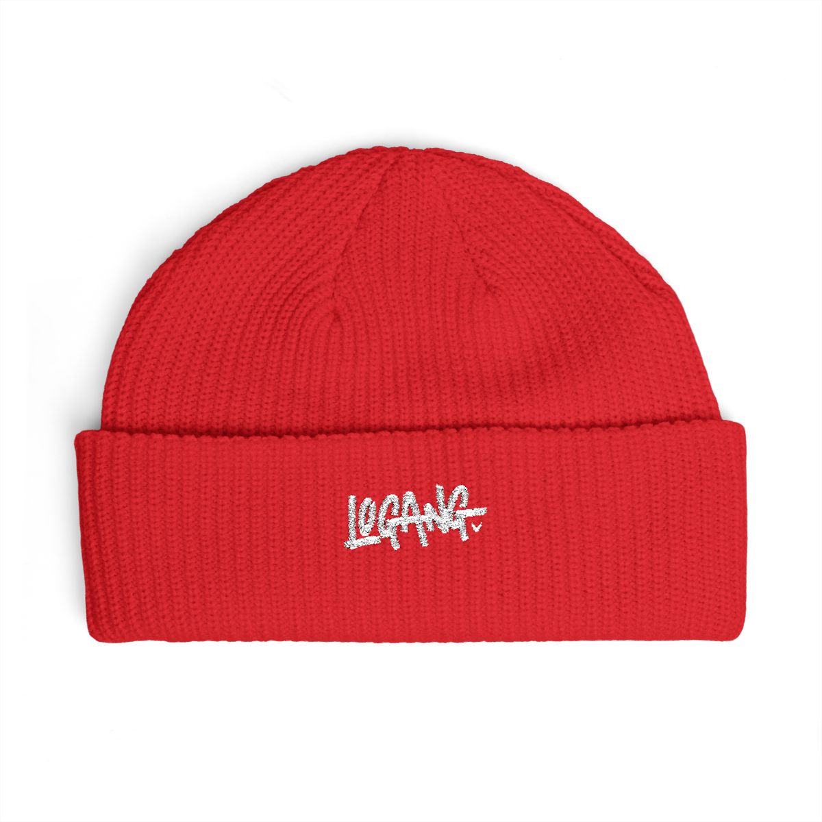 A pink beanie with the word "LOGANG" in white lettering on the front - Official Hats & Caps merchandise